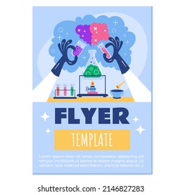 Science medical laboratory flyer poster design template concept. Vector flat cartoon design element illustration