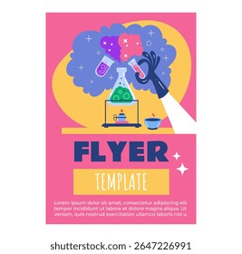 Science medical laboratory flyer poster design template concept. Vector flat cartoon design element illustration