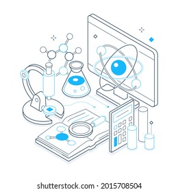 Science and medicine - black and blue isometric line illustration