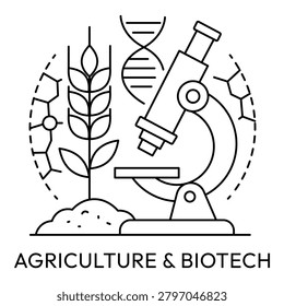 Science Microscope and Wheat Agriculture Line Icon with Editable Stroke