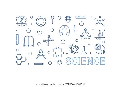 Science minimal vector horizontal illustration or banner in outline style