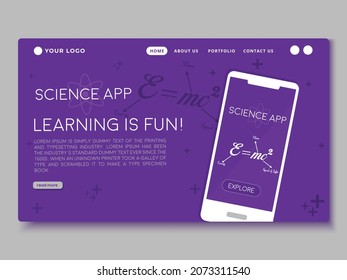 Science mobile application landing page website UI design vector illustration