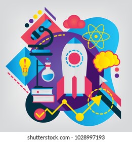 Science modern flat illustration. Vector geometry business concept for Web banner or mobile app.