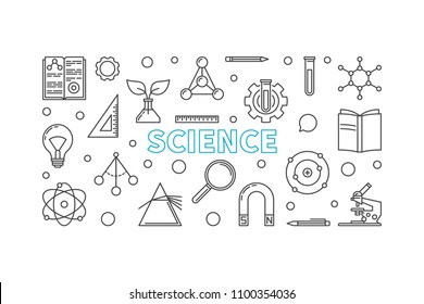 Science modern vector horizontal banner or illustration in outline style