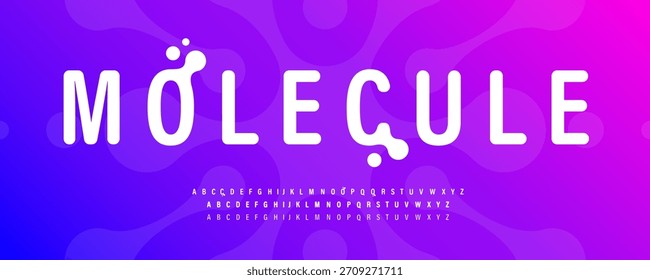 Ciencia Molécula ADN Fuente Logotipo Alfabeto Vector Negrita Letras Condensadas Conjunto Tipografía Moderna, Diseño Tipográfico Científico Título Texto, Titular Del Cartel Typo, Fuentes Sans Serif Redondeadas. Tipografía de Vector