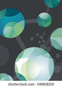 Science molecules structure with connected circles and blue and green bubbles in an abstract composition