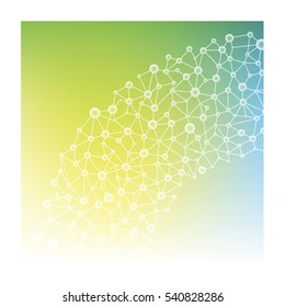 Science molecules structure with connected circles on a green square layout in an abstract composition