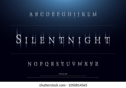 Science movie font with lighting effect on night background. technology, sci-fi alphabet glowing letters. vector illustration