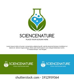 Science Nature Vector Logo Template. This Design Use Leaf Symbol. Suitable For Laboratory.