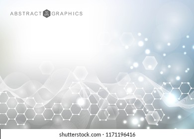 Science network pattern, connecting lines and dots. Modern futuristic virtual abstract background molecule structure for medical, technology, chemistry, science. Scientific hexagonal vector.