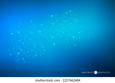 Science network pattern, connecting lines and dots. Technology hexagons structure or molecular connect elements
