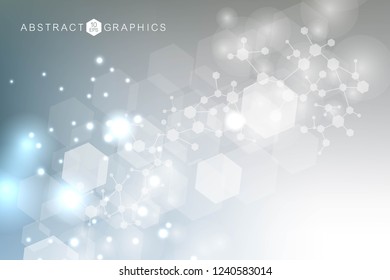 Science network pattern, connecting lines and dots. Technology hexagons structure or molecular connect elements