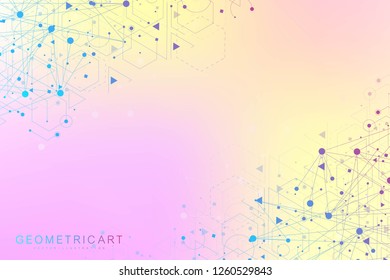 Science network pattern, connecting lines and dots. Technology hexagons structure or molecular connect elements