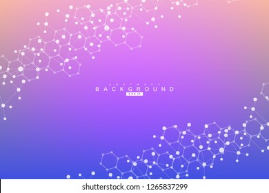 Science network pattern, connecting lines and dots. Technology hexagons structure or molecular connect elements