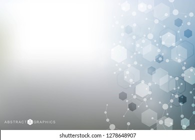 Science network pattern, connecting lines and dots. Technology hexagons structure or molecular connect elements