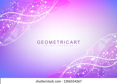 Science network pattern, connecting lines and dots. Technology hexagons structure or molecular connect elements