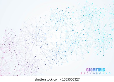 Science network pattern, connecting lines and dots. Technology hexagons structure or molecular connect elements