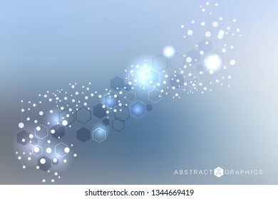 Science network pattern, connecting lines and dots. Technology hexagons structure or molecular connect elements