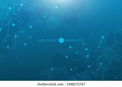 Science network pattern, connecting lines and dots. Technology hexagons structure or molecular connect elements