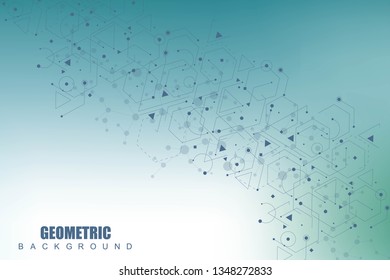 Science network pattern, connecting lines and dots. Technology hexagons structure or molecular connect elements