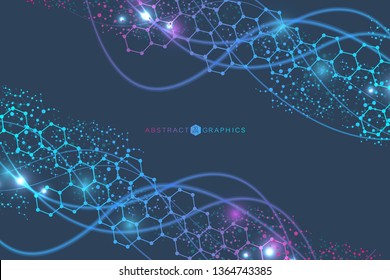 Science network pattern, connecting lines and dots. Technology hexagons structure or molecular connect elements