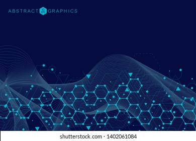 Science network pattern, connecting lines and dots. Modern futuristic virtual abstract background molecule structure for medical, technology, chemistry, science. Scientific hexagonal vector