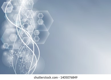 Science network pattern, connecting lines and dots. Technology hexagons structure or molecular connect elements.