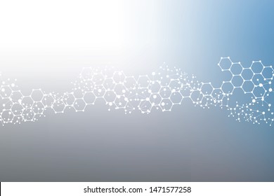 Science network pattern, connecting lines and dots. Technology hexagons structure or molecular connect elements.