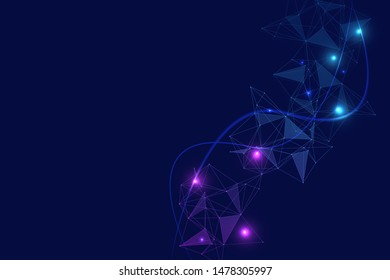 Science network pattern, connecting lines and dots. Technology hexagons structure or molecular connect elements.