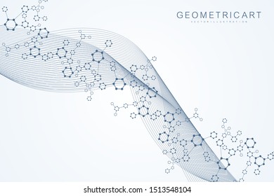 Science network pattern, connecting lines and dots. Technology hexagons structure or molecular connect elements.