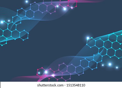 Science network pattern, connecting lines and dots. Technology hexagons structure or molecular connect elements.