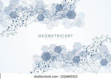 Science network pattern, connecting lines and dots. Technology hexagons structure or molecular connect elements.