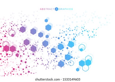 Science network pattern, connecting lines and dots. Technology hexagons structure or molecular connect elements.