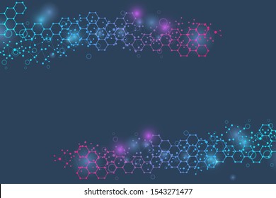 Science network pattern, connecting lines and dots. Technology hexagons structure or molecular connect elements.