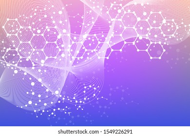 Science network pattern, connecting lines and dots. Technology hexagons structure or molecular connect elements.