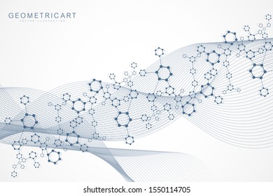 Science network pattern, connecting lines and dots. Technology hexagons structure or molecular connect elements.