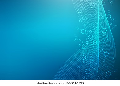 Science network pattern, connecting lines and dots. Technology hexagons structure or molecular connect elements.