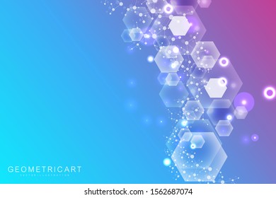 Science network pattern, connecting lines and dots. Technology hexagons structure or molecular connect elements.
