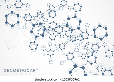 Science network pattern, connecting lines and dots. Technology hexagons structure or molecular connect elements.