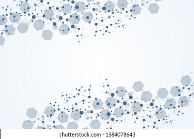 Science network pattern, connecting lines and dots. Technology hexagons structure or molecular connect elements.