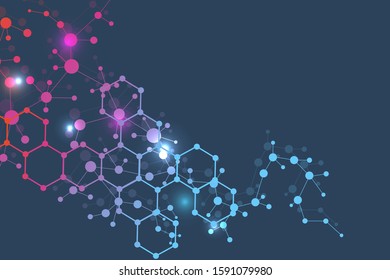 Science network pattern, connecting lines and dots. Technology hexagons structure or molecular connect elements.