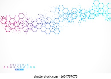 Science network pattern, connecting lines and dots. Technology hexagons structure or molecular connect elements.