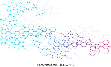 Science network pattern, connecting lines and dots. Technology hexagons structure or molecular connect elements.