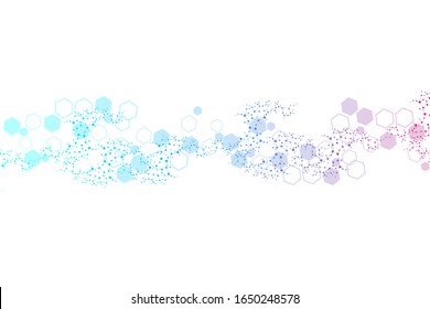 Science network pattern, connecting lines and dots. Technology hexagons structure or molecular connect elements.