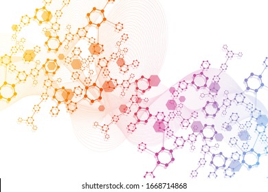 Science network pattern, connecting lines and dots. Technology hexagons structure or molecular connect elements.