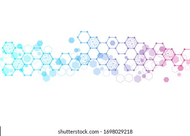 Science network pattern, connecting lines and dots. Technology hexagons structure or molecular connect elements.