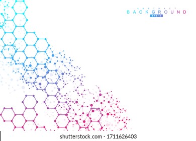 Science network pattern, connecting lines and dots. Technology hexagons structure or molecular connect elements.