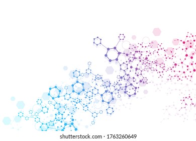 Science network pattern, connecting lines and dots. Technology hexagons structure or molecular connect elements.