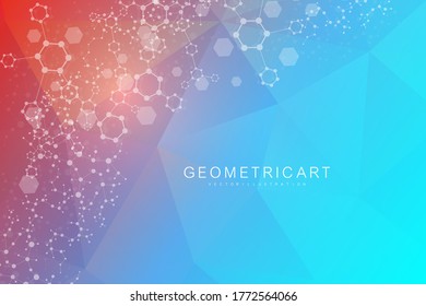 Science network pattern, connecting lines and dots. Technology hexagons structure or molecular connect elements.