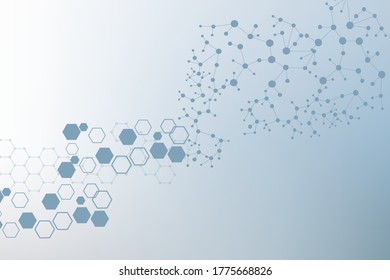 Science network pattern, connecting lines and dots. Technology hexagons structure or molecular connect elements.
